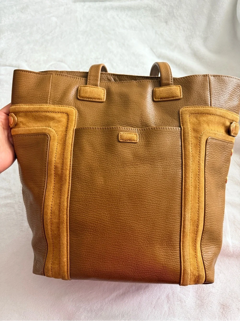 Hammitt Otis Tan Leather Tote with Suede Trim Work Travel Tote Bag